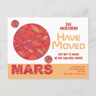 Carte Postale Faire-part Mars Red Planet Funny Space Thème Adresse Déplacem