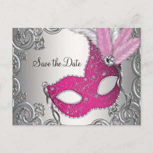 Carte Postale Faire-part Mascarade Rose Enregistrer La Date