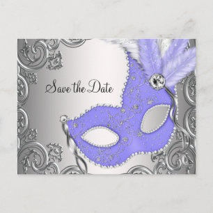 Carte Postale Faire-part Mascarade Violette Enregistrer la Date