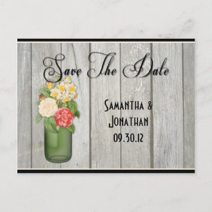 Carte Postale Faire-part Mason Jar Fleurs sauvages Bois Bois Bois Enregistr
