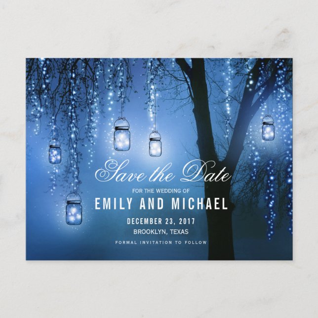 Carte Postale Faire-part Mason Jars String Lights Elegant enregistrer la da (Devant)