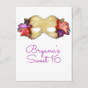 Carte Postale Faire-part Masque de Mascarade Florale Tropicale Enregistrer 