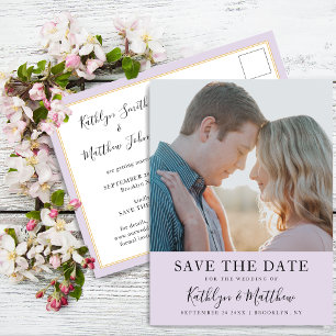 Carte Postale Faire-part Mauve Typographie Moderne Simple Photo Mariage