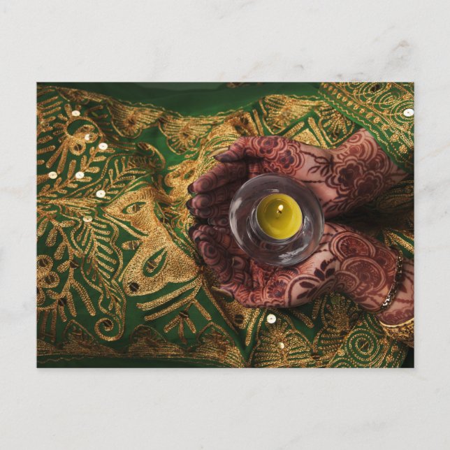 Carte Postale Faire-part Mehndi Henna Green Candle Light Celebration (Devant)
