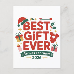 Carte Postale Faire-part Meilleur Cadeau Arrive en Février 2026 Noël Couple