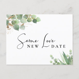 Carte Postale Faire-part Même Amour Nouvelle Date Aquarelle Eucalyptus Mari