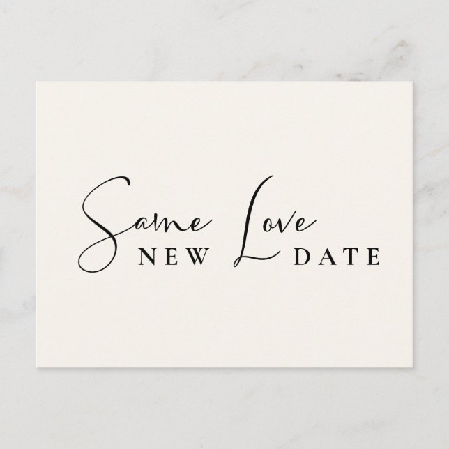 Carte Postale Faire-part Même Amour Nouvelle Date Crème Mariage Changer la  (Devant)