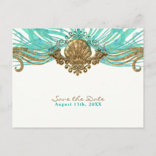 Carte Postale Faire-part Mer & sarcelle Coquillage Glam Plage Enregistrer l