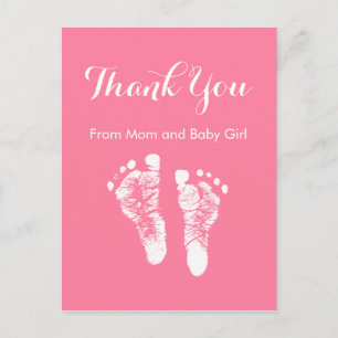 Carte Postale Faire-part Merci Bébé Fille Mignonne Empreintes de Pieds Nouv