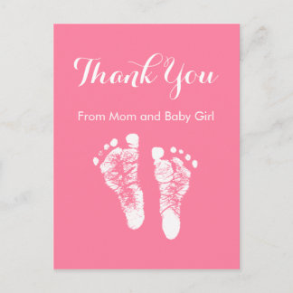 Carte Postale Faire-part Merci Bébé Fille Mignonne Empreintes de Pieds Nouv