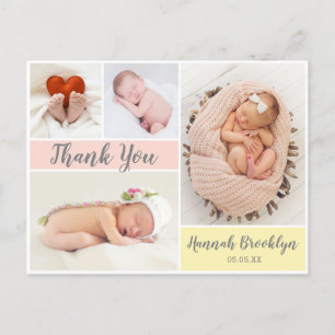 Carte Postale Faire-part Merci Calligraphie 4 Photo Collage Announ de naiss
