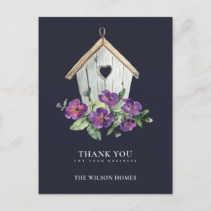 CARTE POSTALE FAIRE-PART MERCI DE RÉALTEUR DE MAISON D'OISEAUX FLORALE MARI