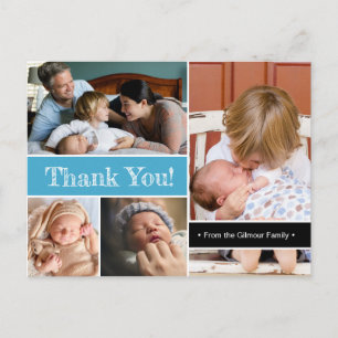 Carte Postale Faire-part Merci Deuxième bébé bleu photos de naissance
