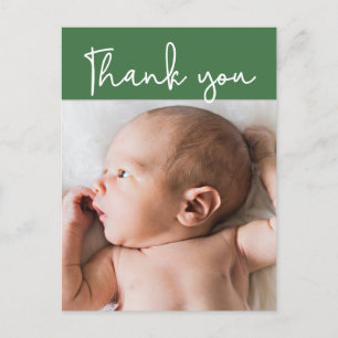 Carte Postale Faire-part Merci personnalisé Vert moderne bébé garçon