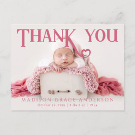 Carte Postale Faire-part Merci photo bébé Coeur moderne naissance