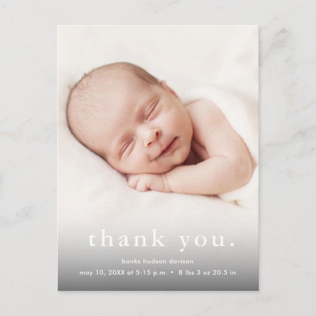 Carte Postale Faire-part Merci photo bébé moderne naissance (Devant)