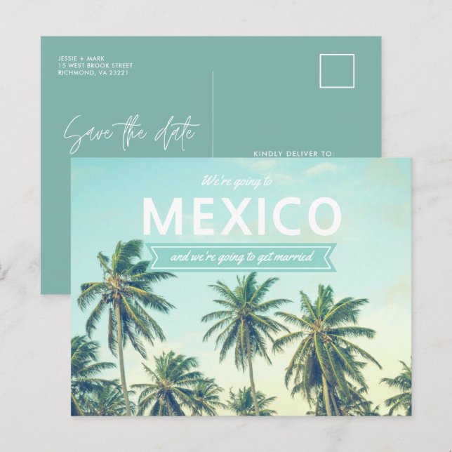 Carte Postale Faire-part Mexico Tropical Beach Wedding Save the Dates (Devant / Derrière)