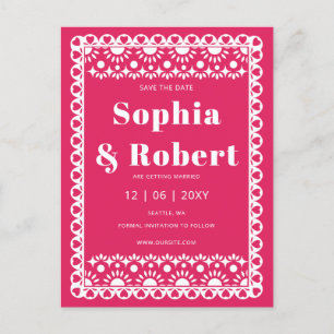 Carte Postale Faire-part Mexique Fiesta Pink Papel Picado Enregistrer la da