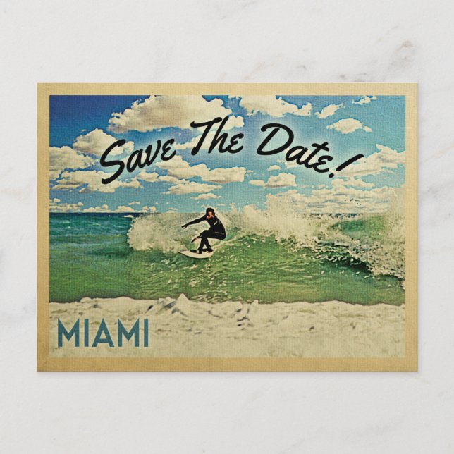 Carte Postale Faire-part Miami Sauvez La Date Florida Surf (Devant)