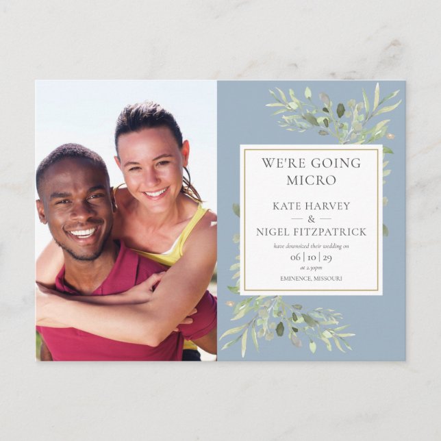 Carte Postale Faire-part Micro Dusty Blue Greenery Mariage photo (Devant)