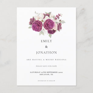 Carte Postale Faire-part Micro Mariage Bourgogne Floral Enregistrer La Date