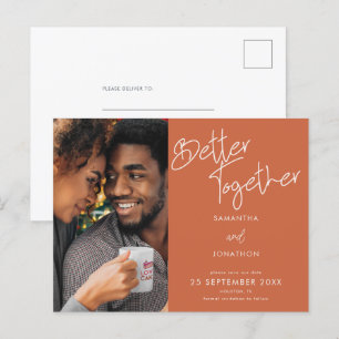 Carte Postale Faire-part Mieux Ensemble Photo Terracotta Enregistrer La Dat