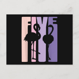 Carte Postale Faire-part Mignon 5e cadeau d'anniversaire I Flamant rose I 5