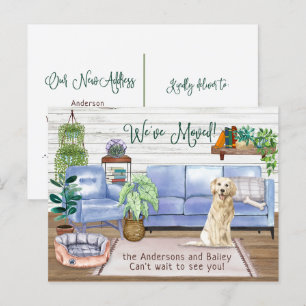 Carte Postale Faire-part Mignon Golden Retriever Maison Confortable Déménag
