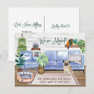 Carte Postale Faire-part Mignon Pug Chaleur Nouveau Déménagement Maison