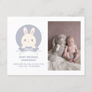 Carte Postale Faire-part Mignonne Un lapin Simple Élégant Photo Bébé Naissa