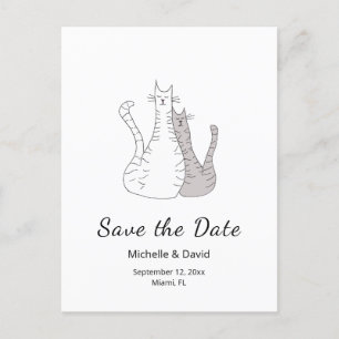 Carte Postale Faire-part Mignons chats Dessin Mariage simple Enregistrer la