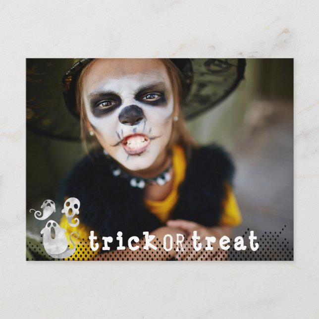 Carte Postale Faire-part Mignons fantômes à l'aquarelle noire et blanche Ha (Devant)