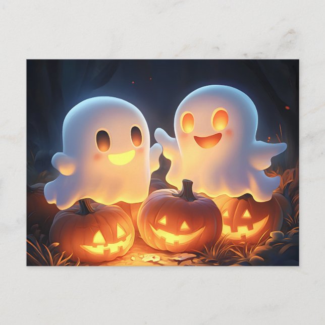 Carte Postale Faire-part Mignons Fantômes De Dessin Animé D'Halloween Migno (Devant)