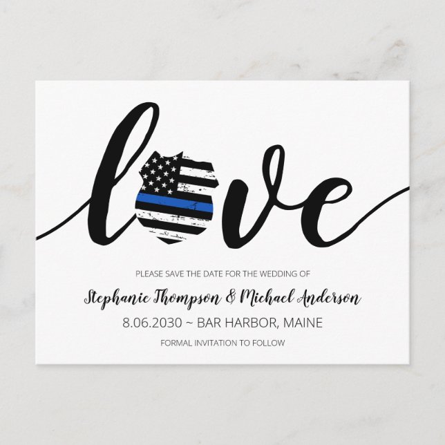 Carte Postale Faire-part Mince Ligne Bleue Police Mariage de l'application  (Devant)