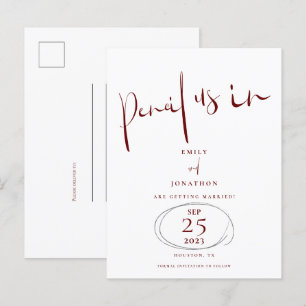 Carte Postale Faire-part Minimal Pencil Us In Script Burgundy Enregistrer L
