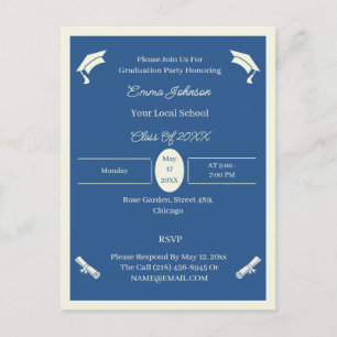 Carte Postale Faire-part Minimaliste Beige Et Bleu Diplômé Personnalisé