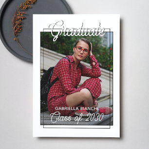 Carte Postale Faire-part Minimaliste De Graduation Noir Et Blanc