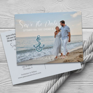 Carte Postale Faire-part Modern Beach Mariage Nautique Photo Enregistrer La