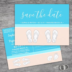 Carte Postale Faire-part Modern Beach Unique Monogramme Mariage Enregistrer