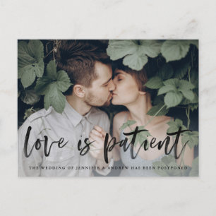 Carte Postale Faire-part Modern Brush Script Love is Patient Postponement