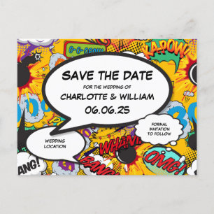 Carte Postale Faire-part Modern Fun Enregistrer la date Comic Book