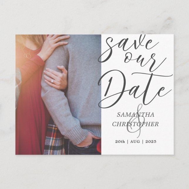 Carte Postale Faire-part Modern Save Our Date Photo Elegant Script Mariage (Devant)