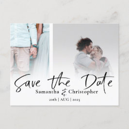 Carte Postale Faire-part Modern Save the Date Élégant Script Photo Collage