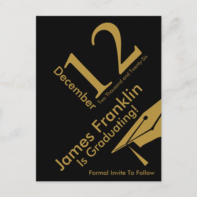 Carte Postale Faire-part Modern Save The Date Graduation Black and Gold (Devant)
