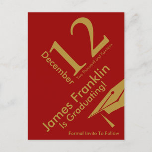 Carte Postale Faire-part Modern Save The Date Graduation Rouge et or
