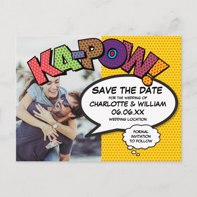 Carte Postale Faire-part Modern Save the Date Photo Comic Book KAPOW (Devant)