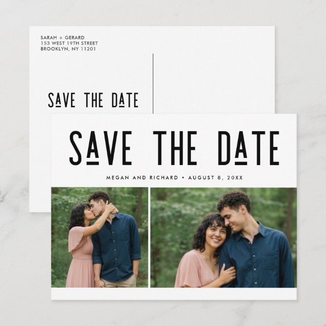 Carte Postale Faire-part Modern Two Photo Wedding Save the Date Postcard (Devant / Derrière)
