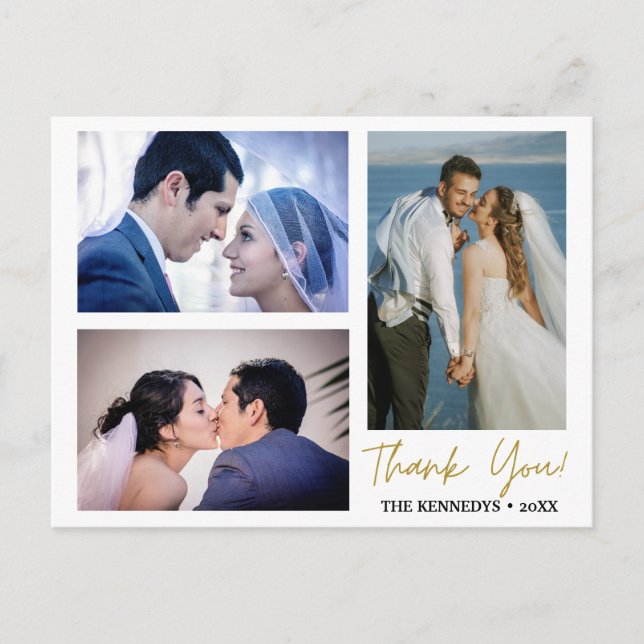 Carte Postale Faire-part Moderne 3 Photo Collage Mariage Merci (Devant)