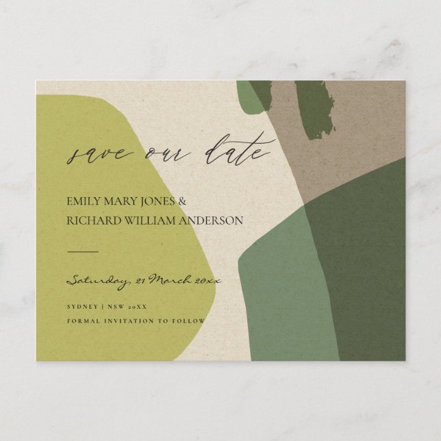 CARTE POSTALE FAIRE-PART MODERNE ABSTRAIT GREEN KRAFT ARTISTIQUE SAUVER LA  (Devant)