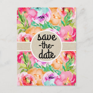 Carte Postale Faire-part Moderne brillant Floral Brown Kraft Enregistrer la